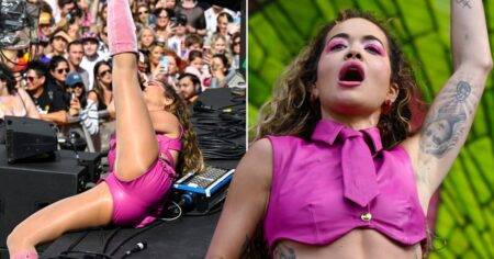 Rita Ora channels her inner Barbie in hot pink ensemble as she gets the crowd going at London Pride