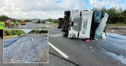 Travel chaos after tanker overturns and spills 20,000 litres of milk over M6
