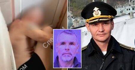 Moment Russian police arrest suspect in murder of submarine commander