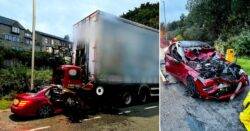 Mercedes smashes into back of lorry at high speed in horror crash
