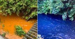 River turns bright orange and electric blue after dyes dumped in the water