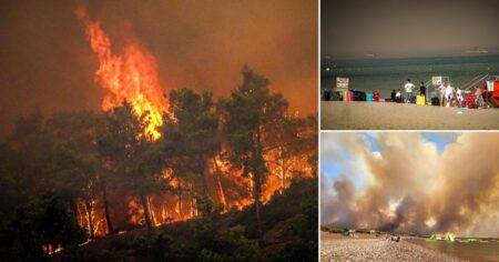 Raging wildfires force hundreds of holidaymakers to flee hotels on Rhodes