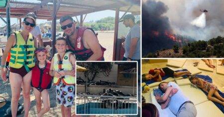 Family watched sun loungers and pool burn in ‘horror movie’ Rhodes wildfire