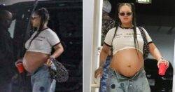 Rihanna manages to make unbuttoned jeans look effortlessly cool as she bares baby bump for date