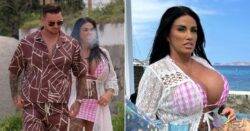 Katie Price puffs on vape and shows off results of 16th boob job in pink bikini as she cosies up to Carl Woods in Ibiza