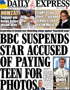 Daily Express – BBC suspends star accused of paying teen for photos