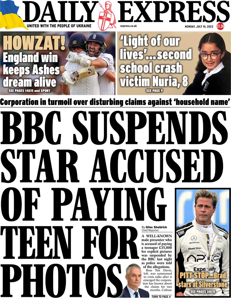 Daily Express - BBC suspends star accused of paying teen for photos