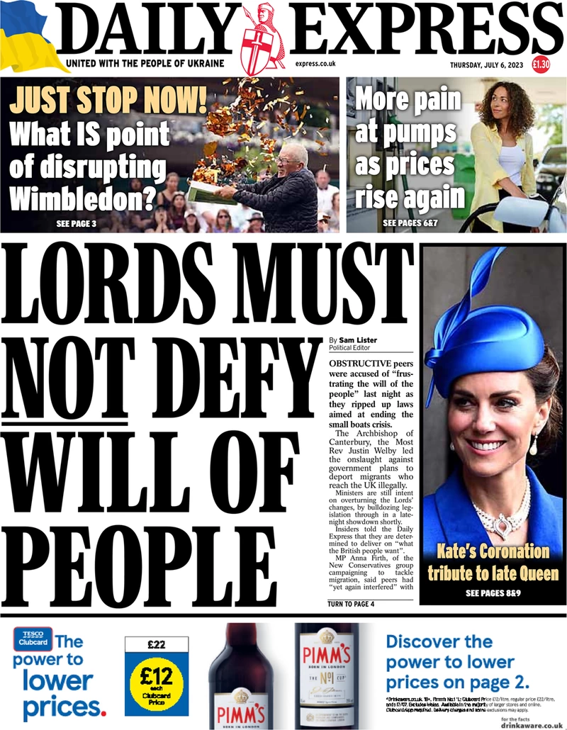 Daily Express - Lords must not defy will of people