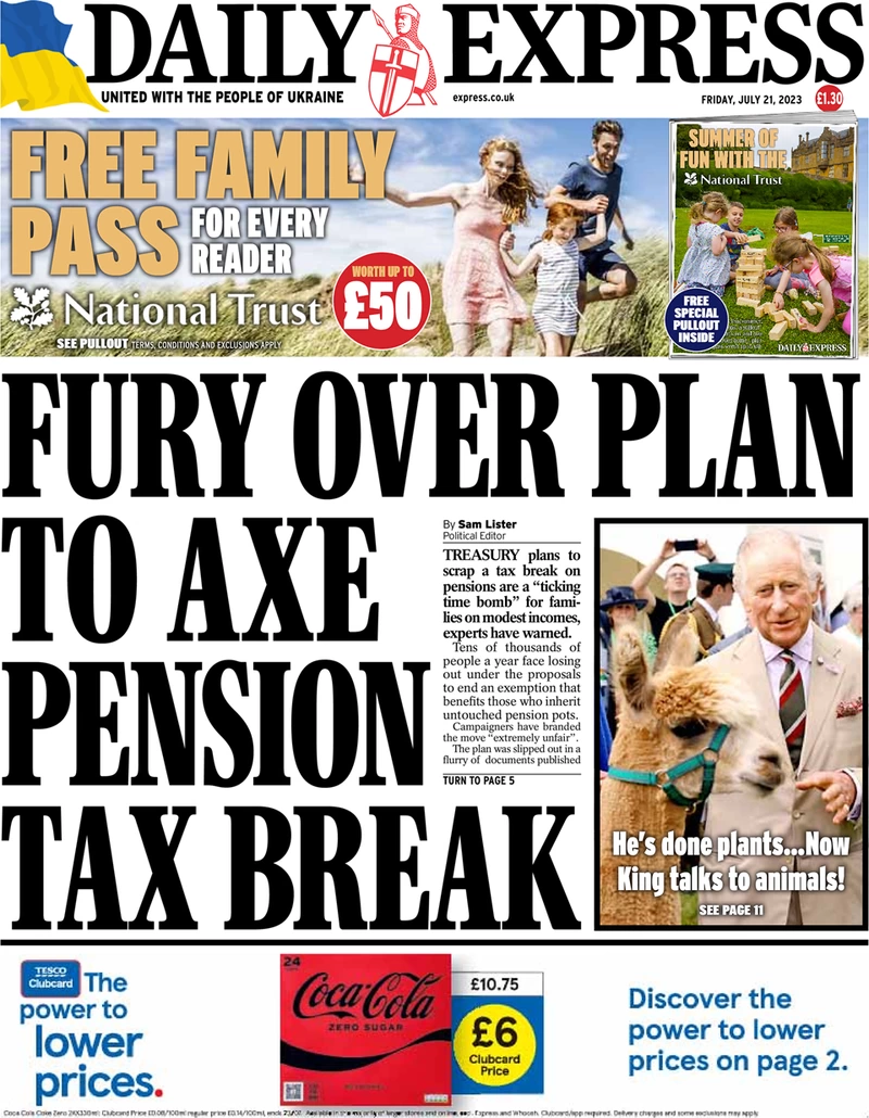 Daily Express - Fury over plan to axe pension tax break