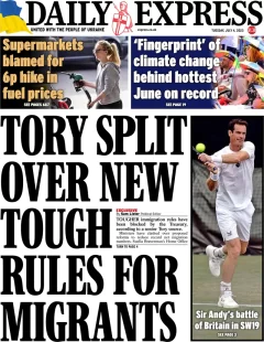 The Daily Express – Tory split over new tough rules for migrants