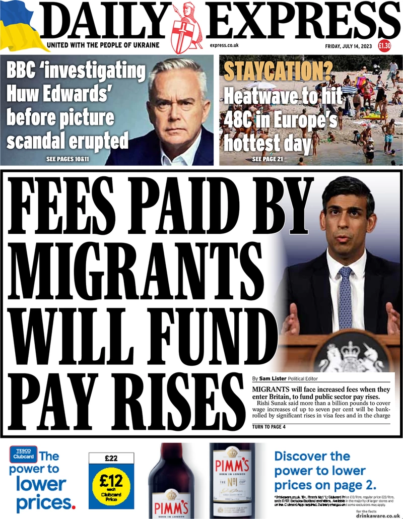 Daily Express - fees paid by migrants will fund pay rises