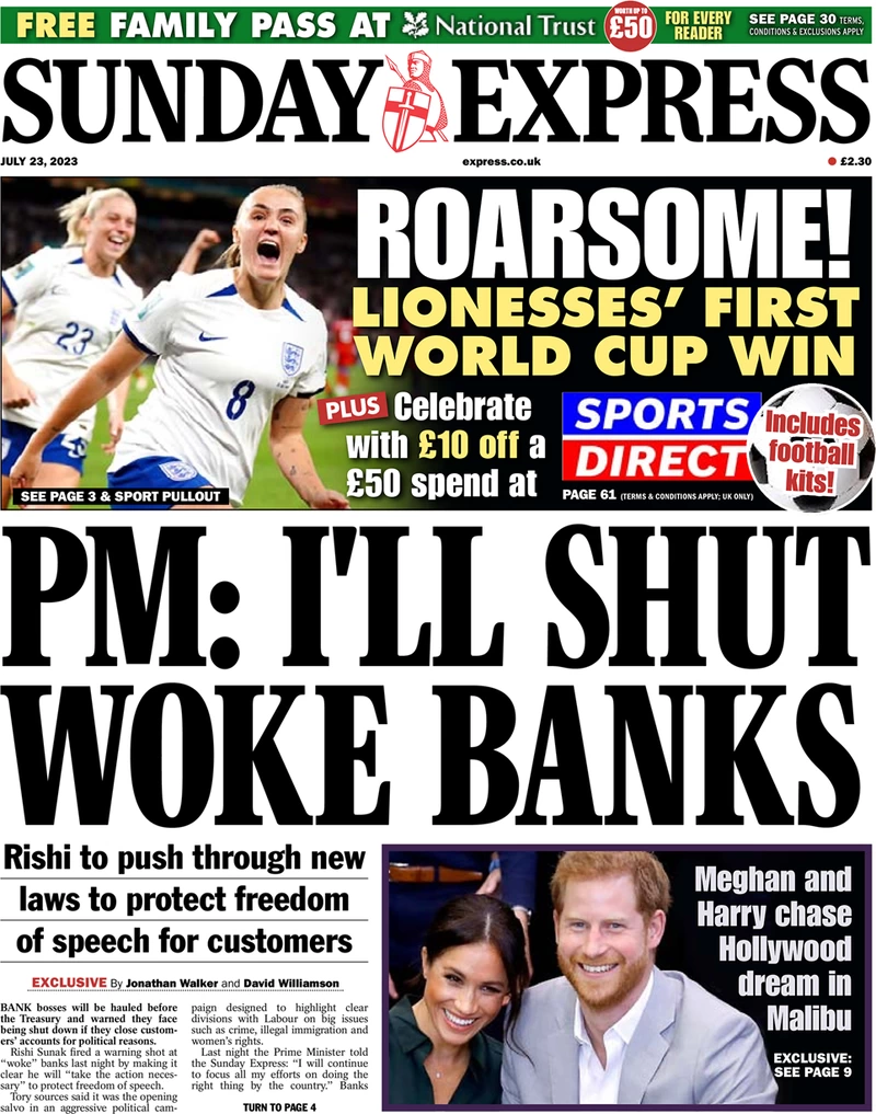 Sunday Express - PM: I’ll shut woke banks