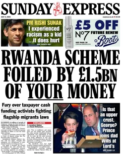 Sunday Express – Rwanda scheme foiled by £1.5bn of your money 