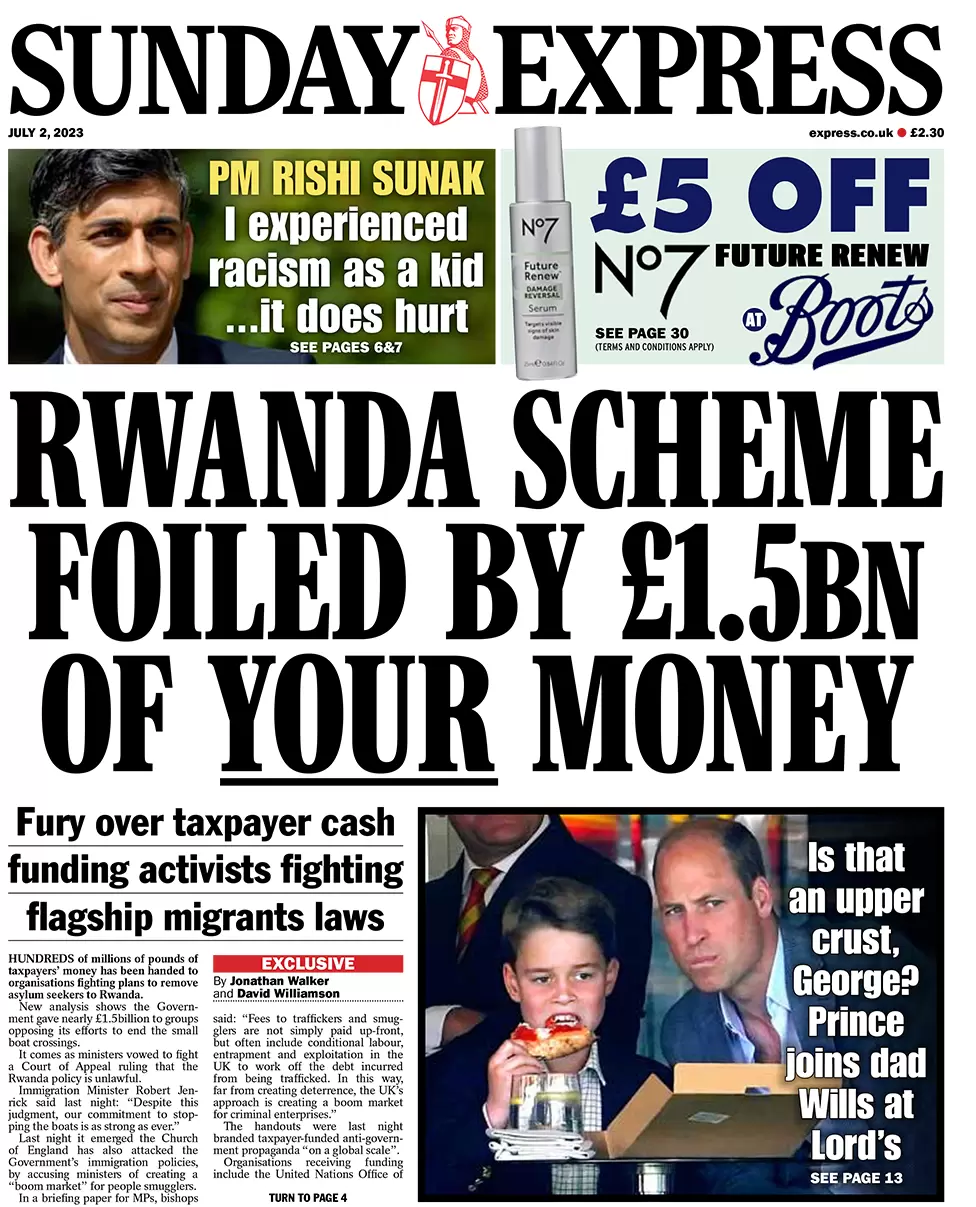 Sunday Express - Rwanda scheme foiled by £1.5bn of your money