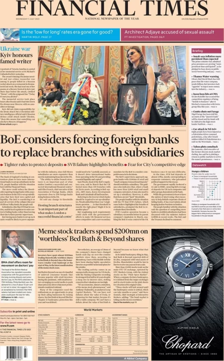 Financial Times – BoE considers forcing foreign banks to replace branches with subsidiaries 