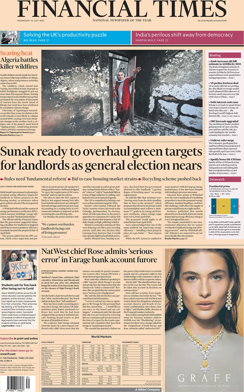 Financial Times - Sunak ready to overhaul green targets for landlords as general election nears