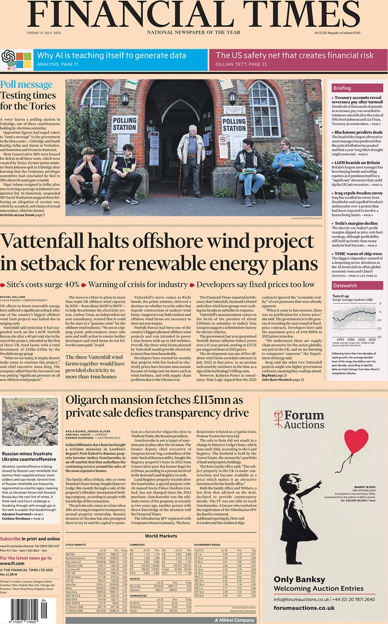 Financial Times - Vattenfall halts offshore wind project in setback for renewable energy plans