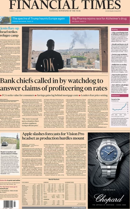 Financial Times – Bank chiefs called in by watchdog to answer claims of profiteering on rates