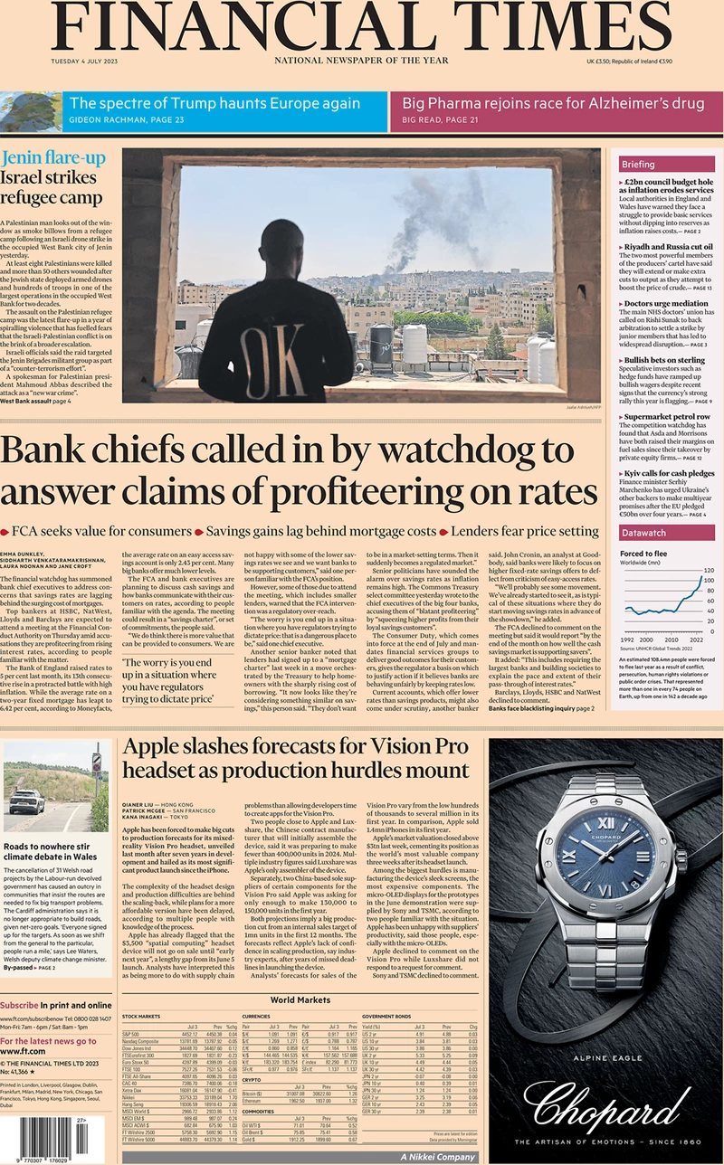 Financial Times - Bank chiefs called in by watchdog to answer claims of profiteering on rates