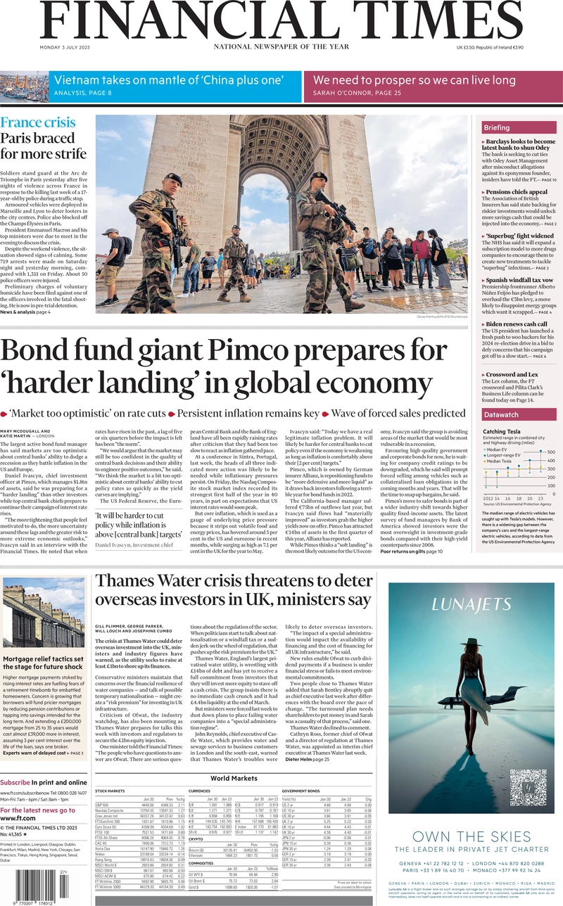 Financial Times - Bond fund giant Pimco prepares for ‘harder landing’ in global economy  