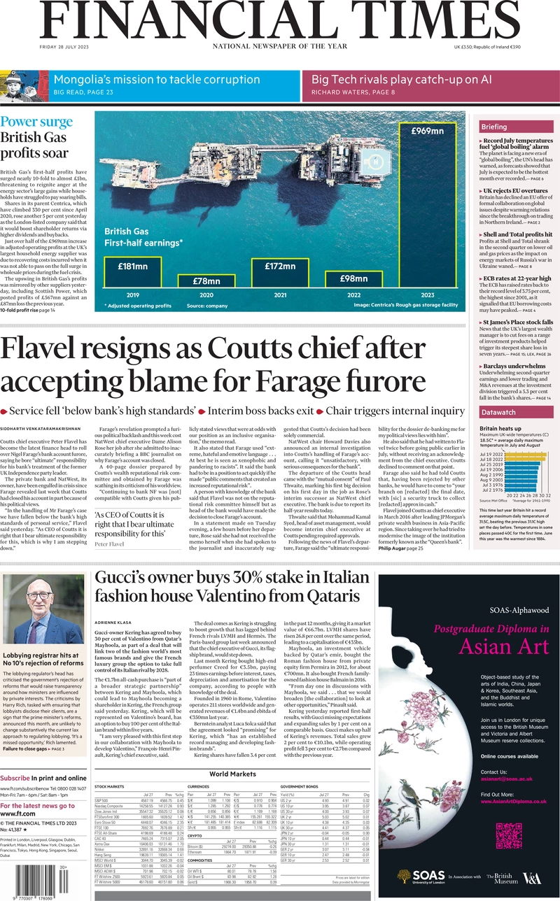 Financial Times - Flavel resigns as Coutts chief after accepting blame for Farage furore
