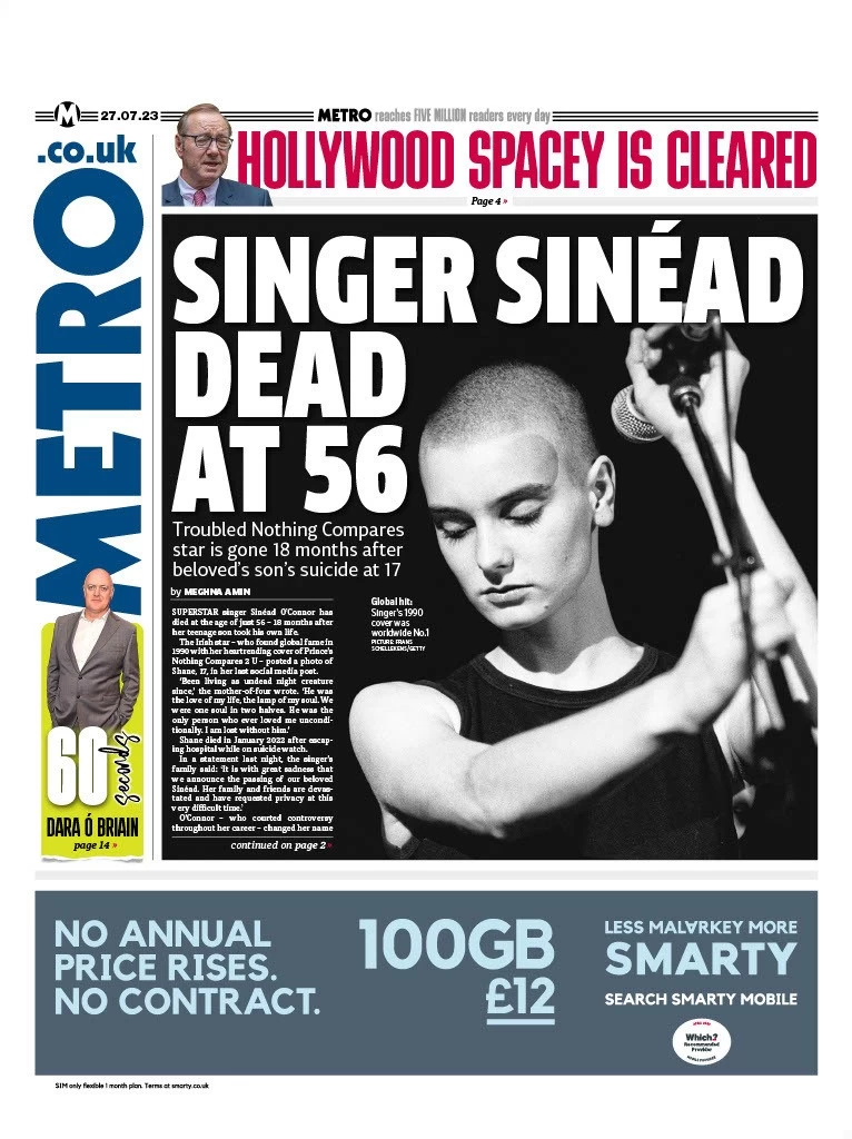 Metro - Singer Sinead dead at 56