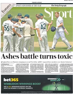 The Telegraph  – ‘Ashes battle turns toxic’ 