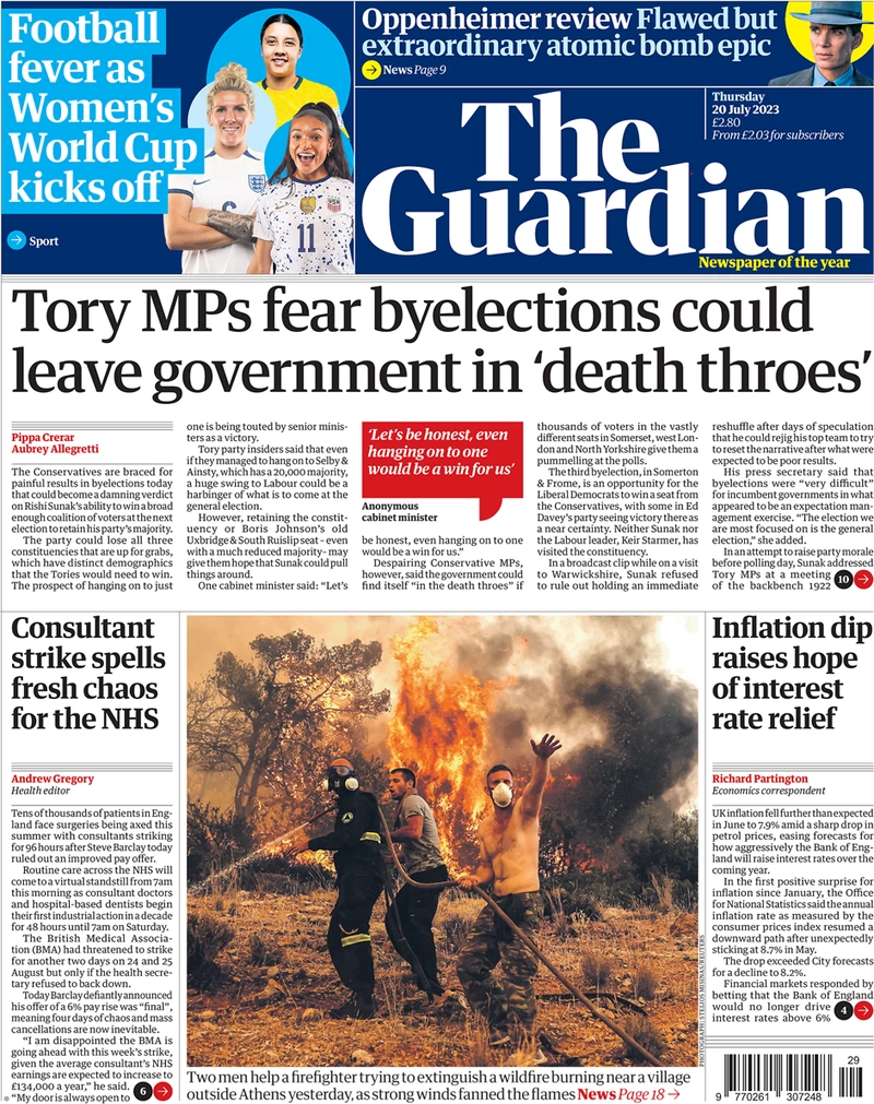 The Guardian - Tory MPs fear byelections could leave government in death throes