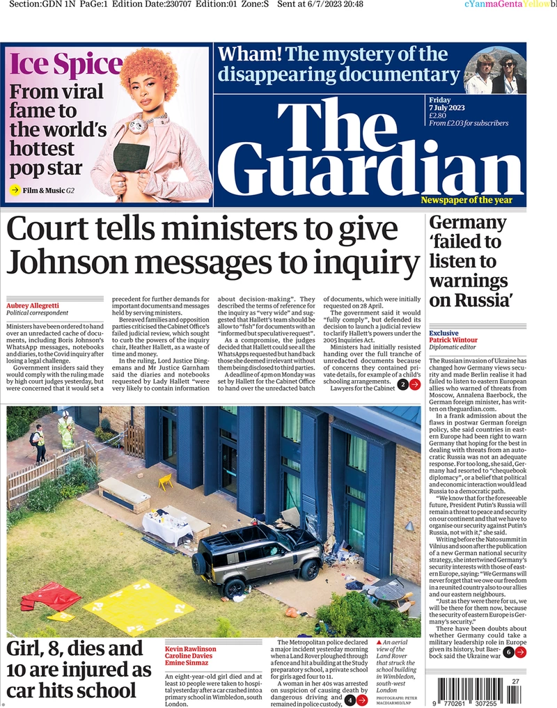 The Guardian - Court tells ministers to give Johnson messages to inquiry
