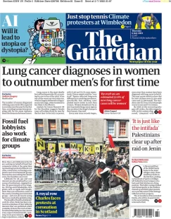 The Guardian – Lung cancer diagnosis in women outnumber men for first time