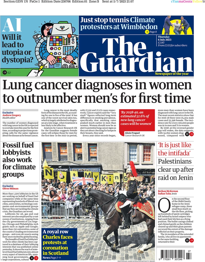 The Guardian - Lung cancer diagnosis in women outnumber men for first time