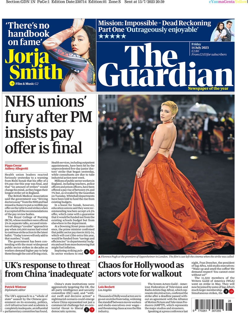 The Guardian - NHS Unions’ fury after PM insists pay offer is final