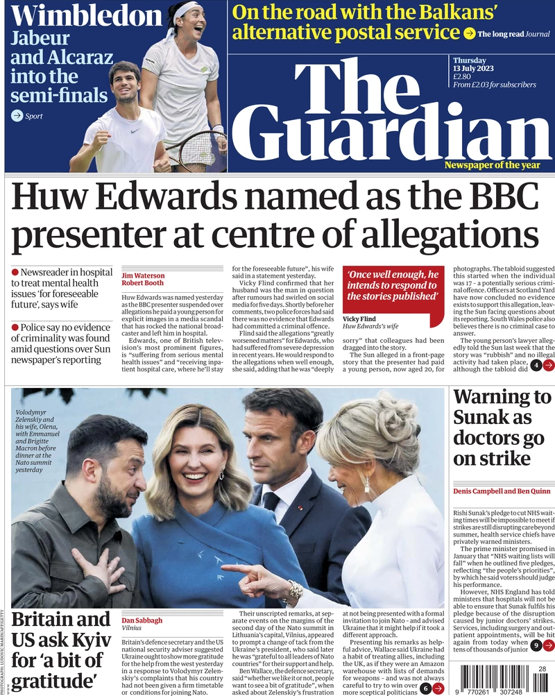 The Guardian - Huw Edwards named as BBC presenter at centre of allegations