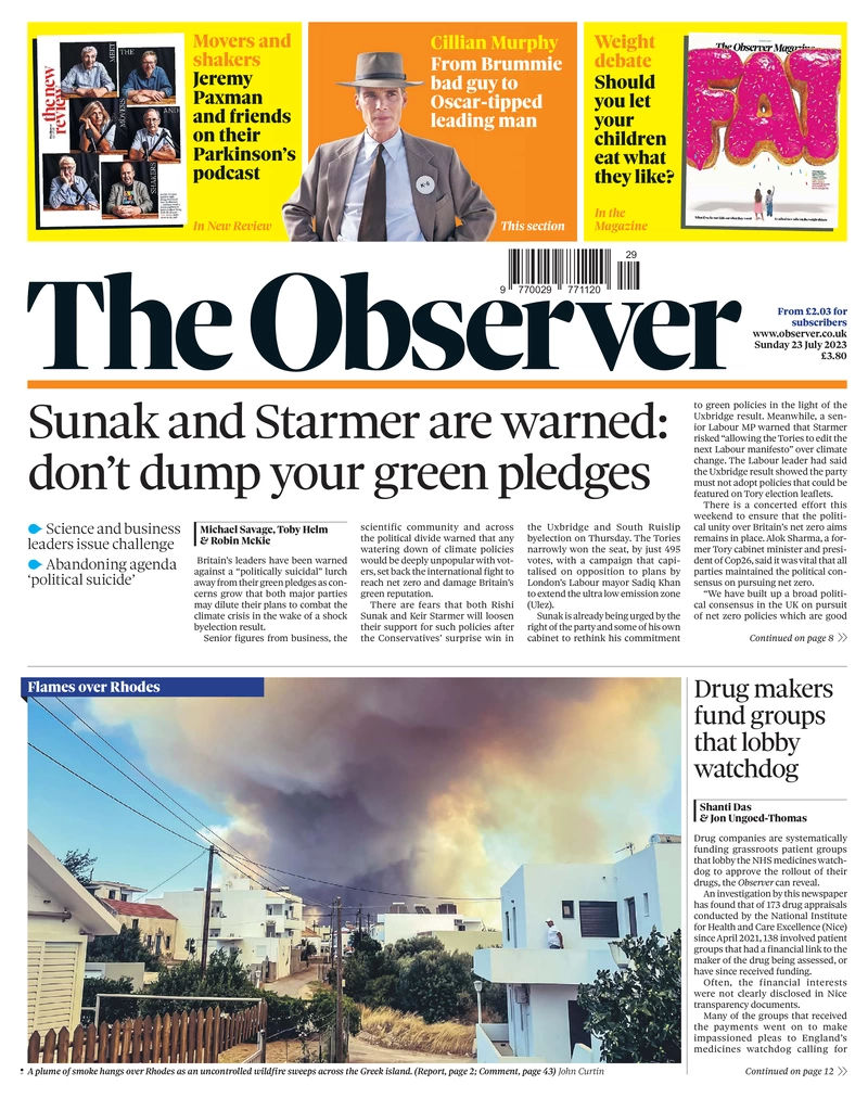 The Observer: Sunak and Starmer warned: Don’t dump your green pledges