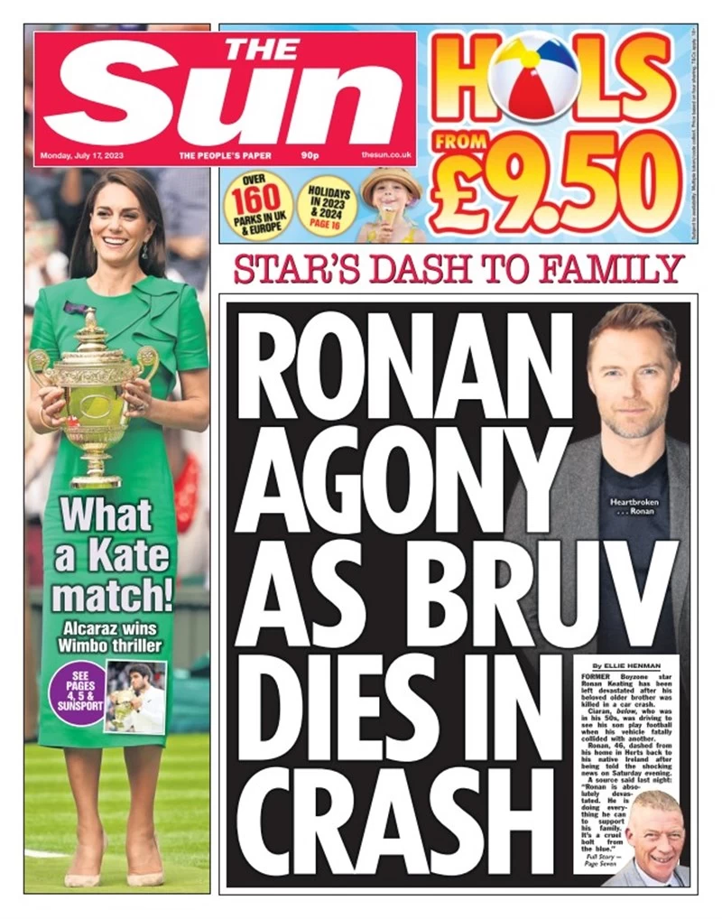 The Sun - Ronan agony as bruv dies in crash