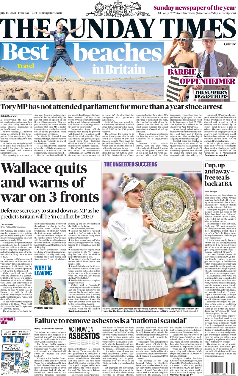 Sunday Times - Wallace quits and warns of war on 3 fronts