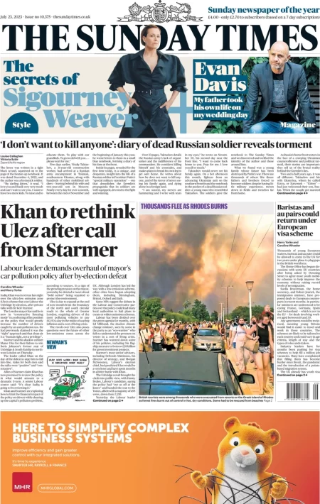 Sunday Times – Khan to rethink Ulez after call from Starmer 