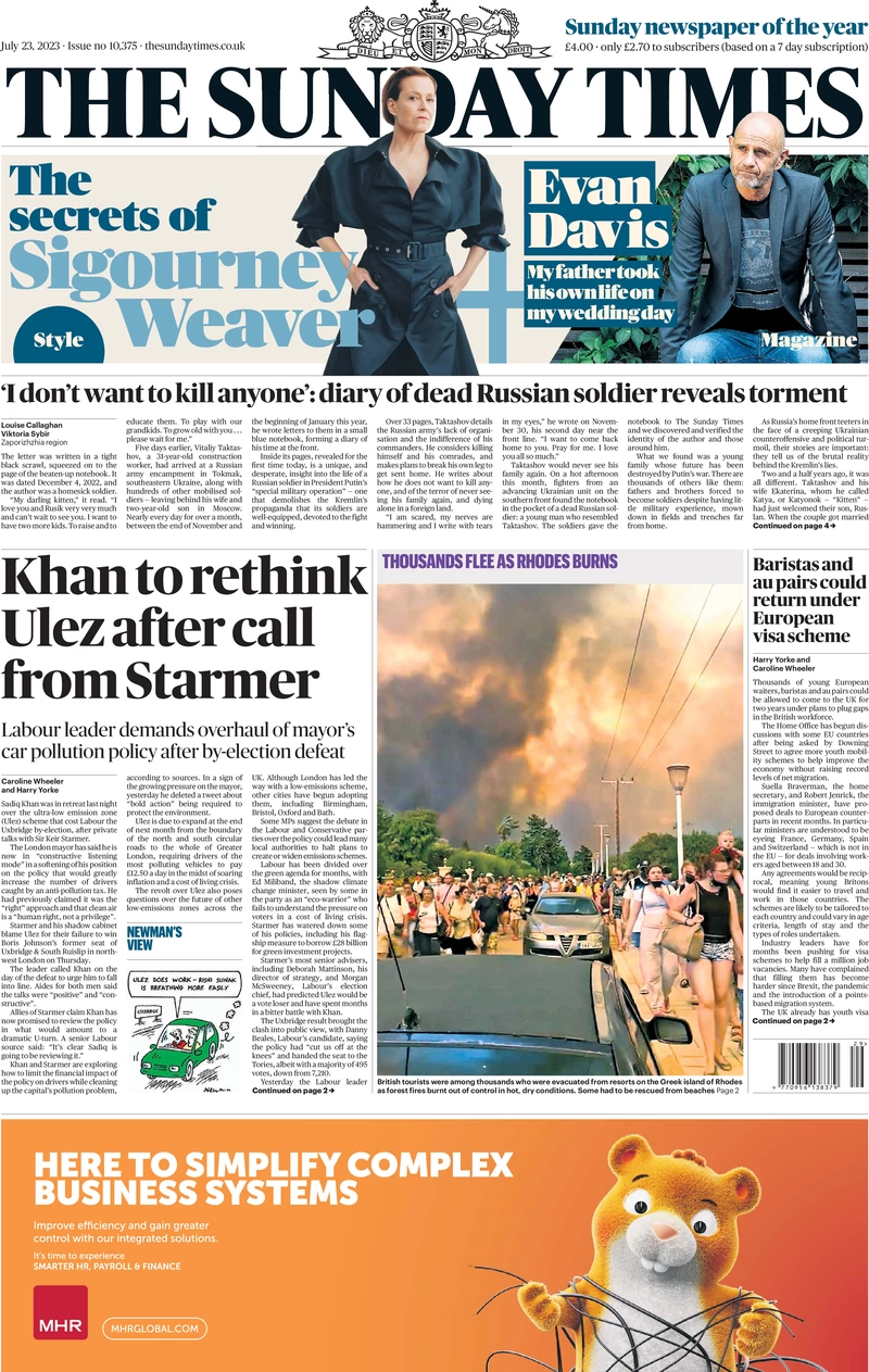 Sunday Times - Khan to rethink Ulez after call from Starmer