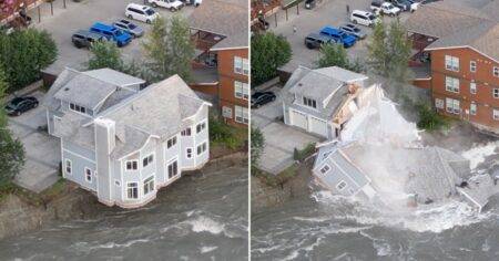 Glacial floods cause house to fall into river in Alaska