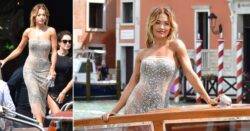 Rita Ora stuns in see-through bejewelled dress and Moschino fit on Venice boat trip