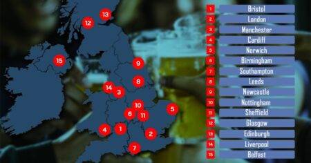 Map shows UK’s booziest cities where people drink every night