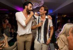 Rylan Clark and slimmed-down James Argent take the mic for Frank Sinatra duet at rowdy Marbella restaurant