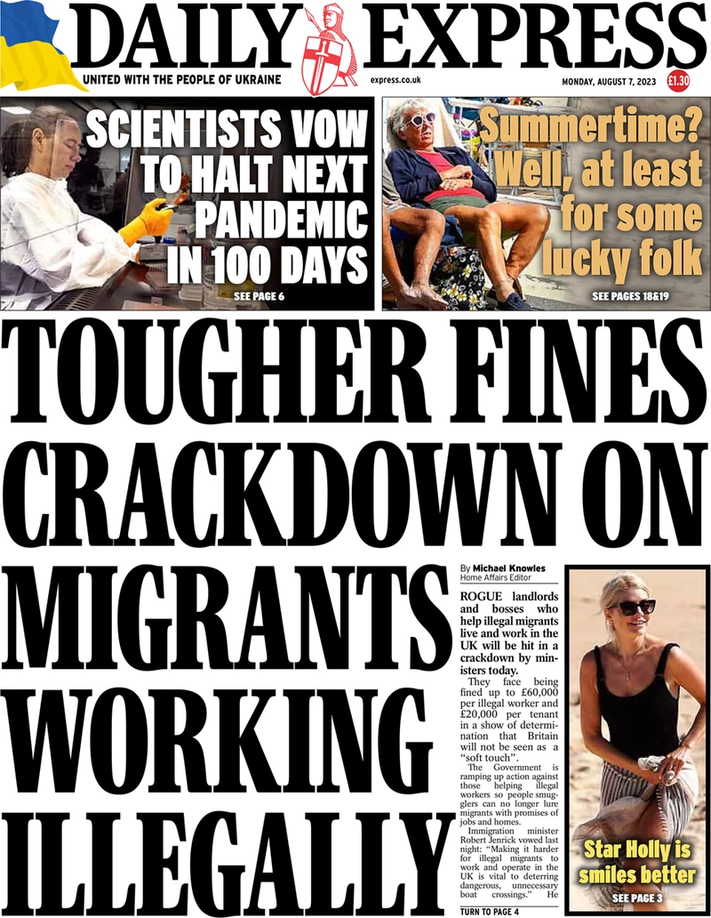Daily Express - Tougher fines crackdown on migrants working illegally