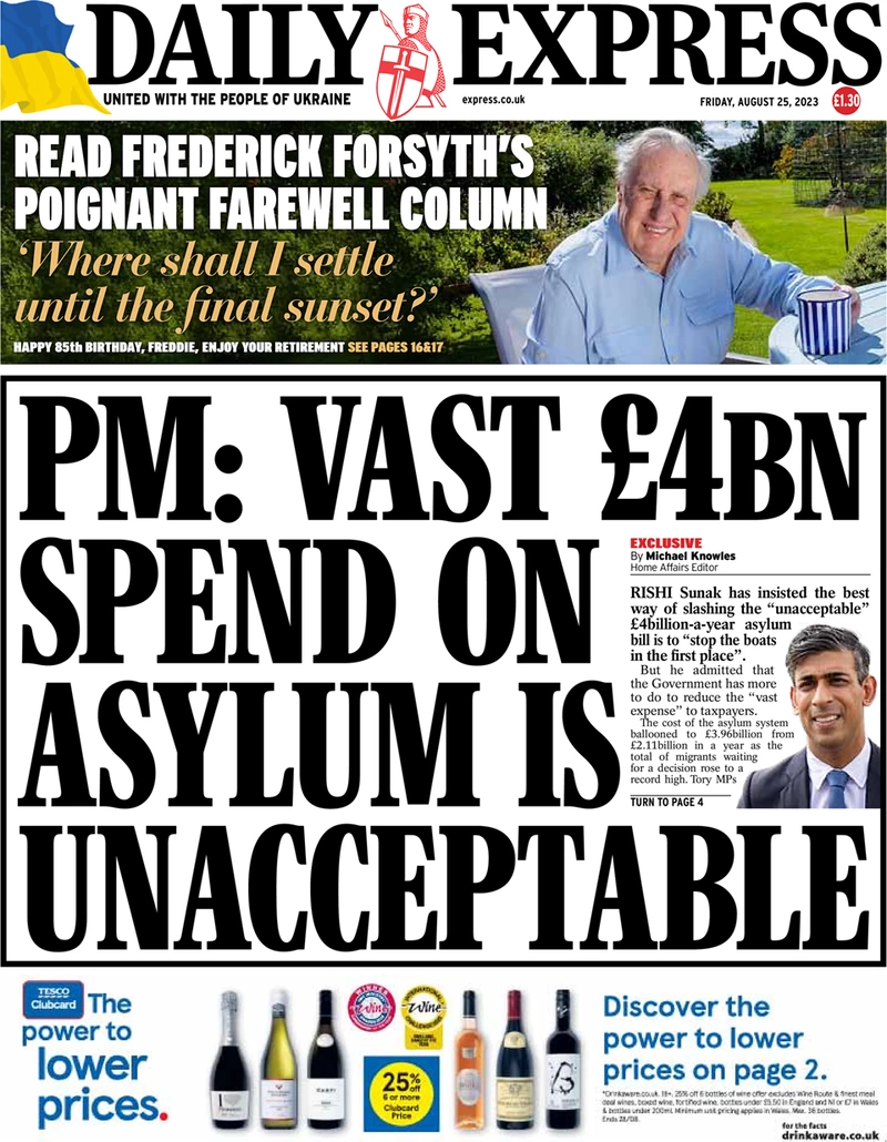 Daily Express - PM: Vast £4bn spent on asylum is unacceptable