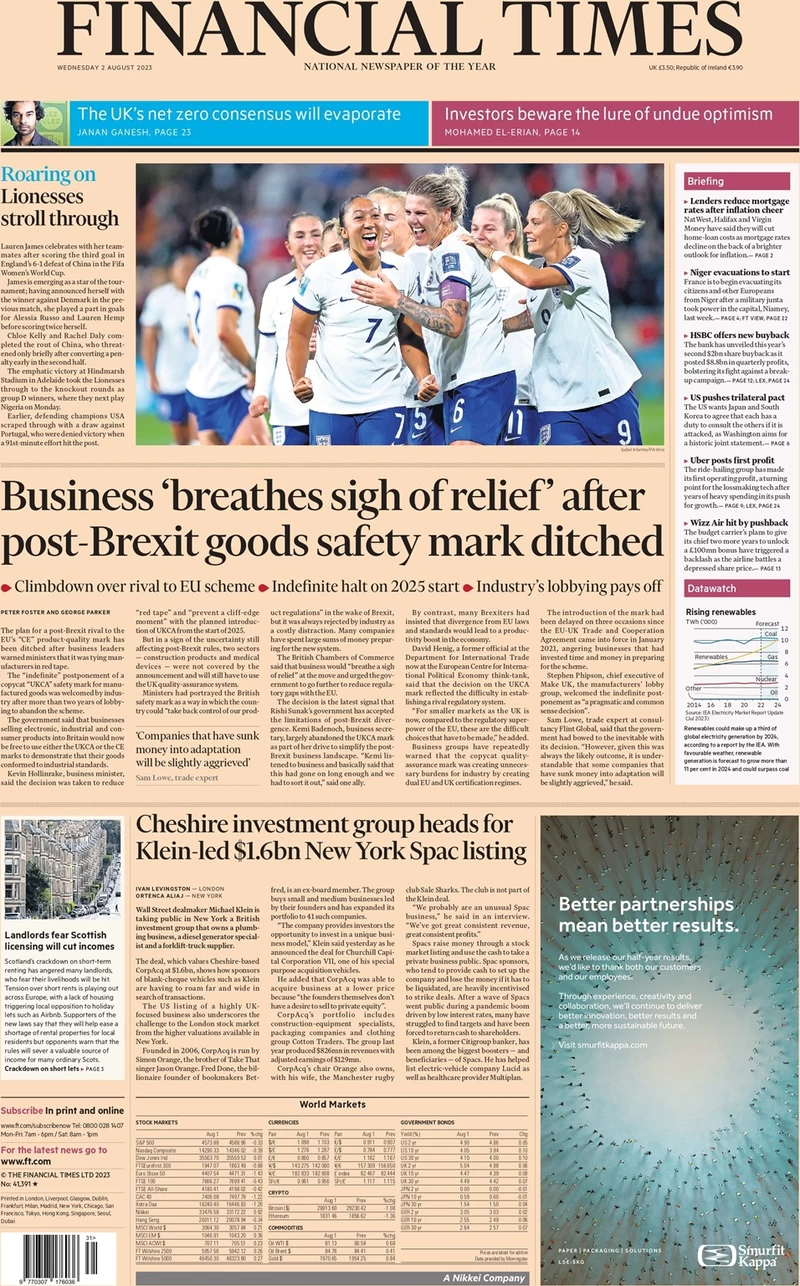 Financial Times - Business ‘breathes sigh of relief’ after post-Brexit goods safety mark ditched