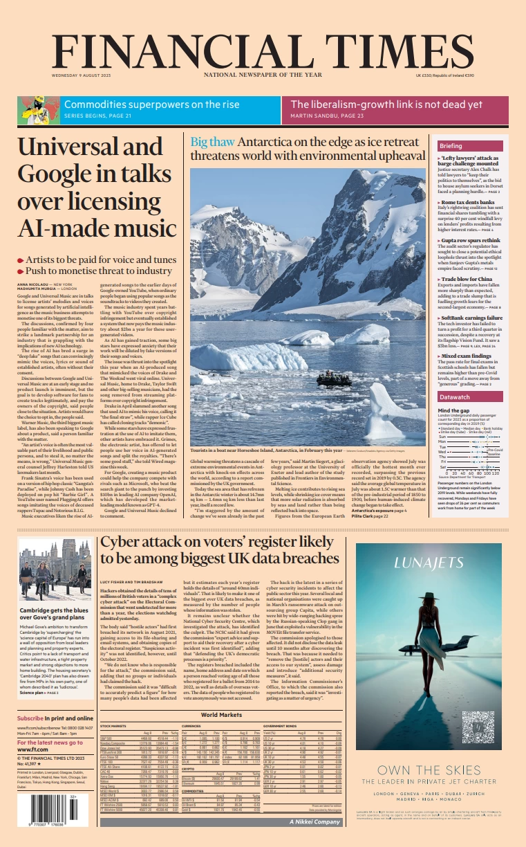 Financial Times - Universal and Google in talks over licensing AI-made music