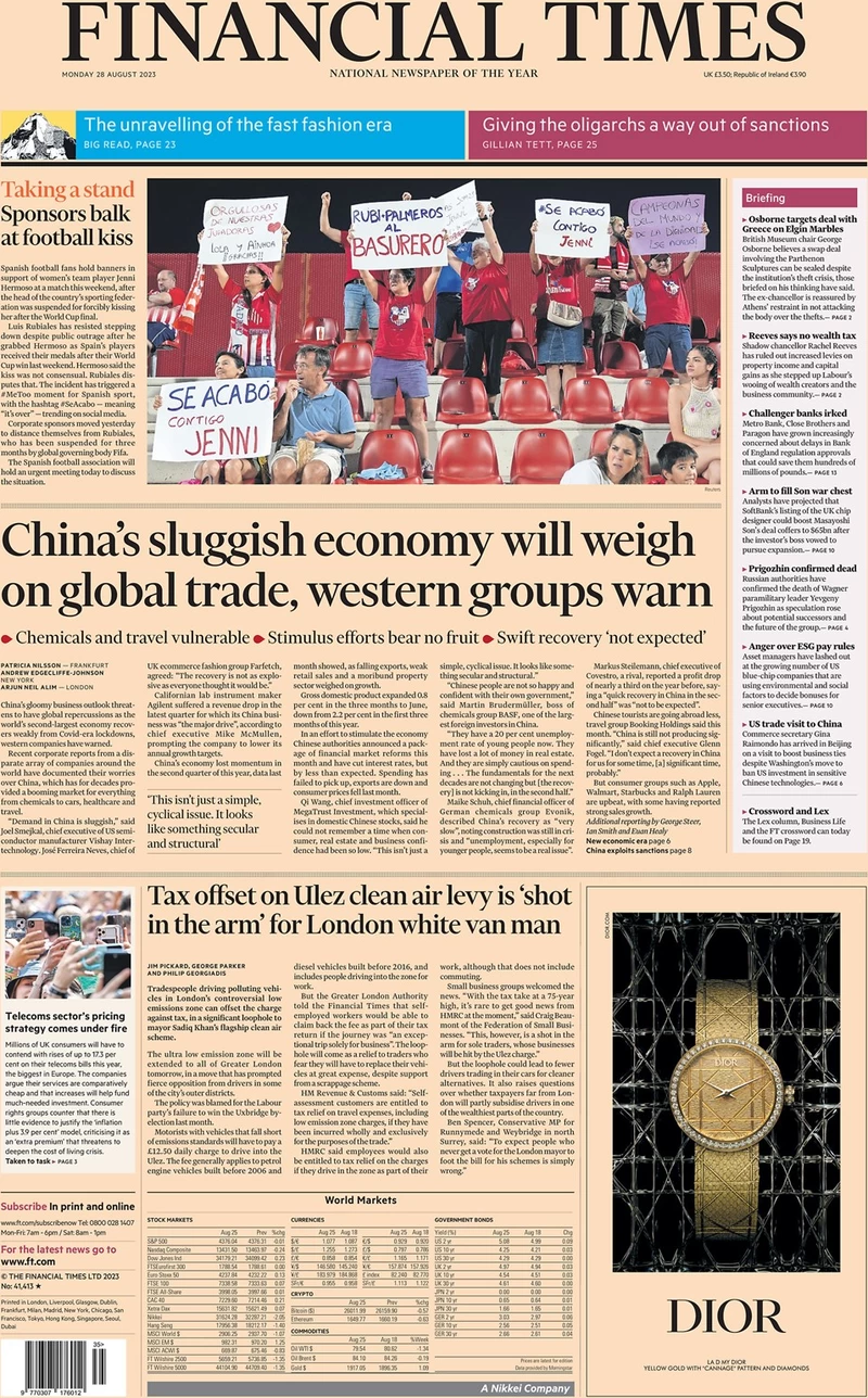Financial Times - China’s sluggish economy will weigh on global trade, western groups warn