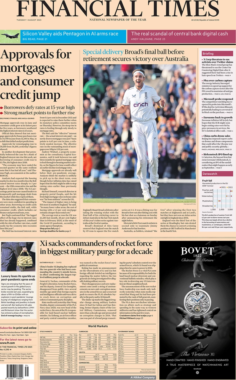 Financial Times - Approvals for mortgages and consumer credit jump