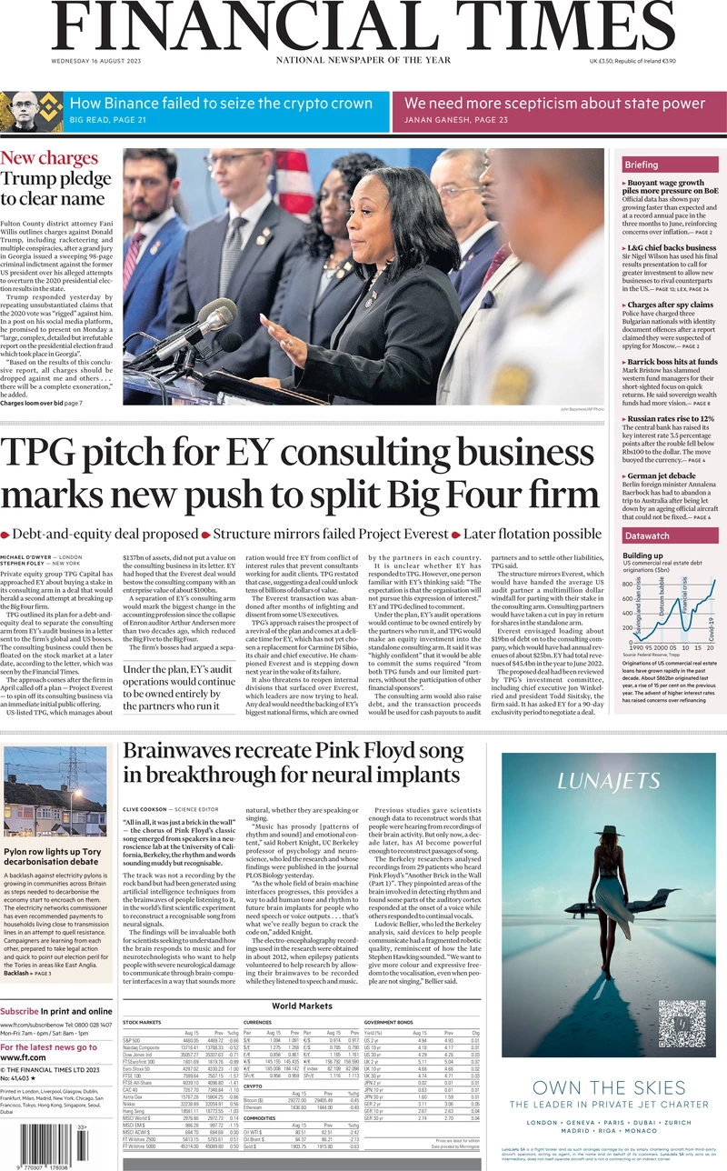 Financial Times - TPG pitch for EY consulting business marks new push to split Big Four firms