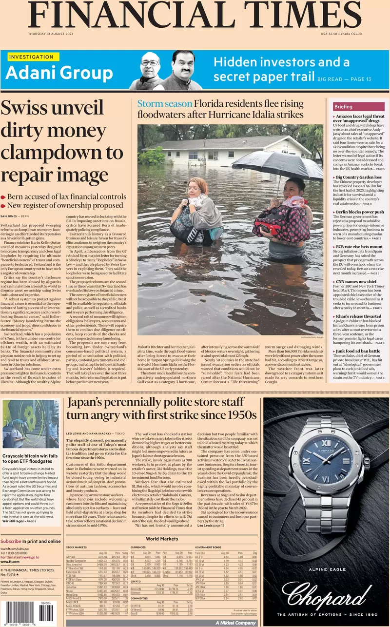Financial Times - Swiss unveil dirty money clampdown to repair image